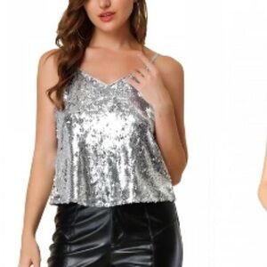 Allegra K Silver Sequin Camisole Top
